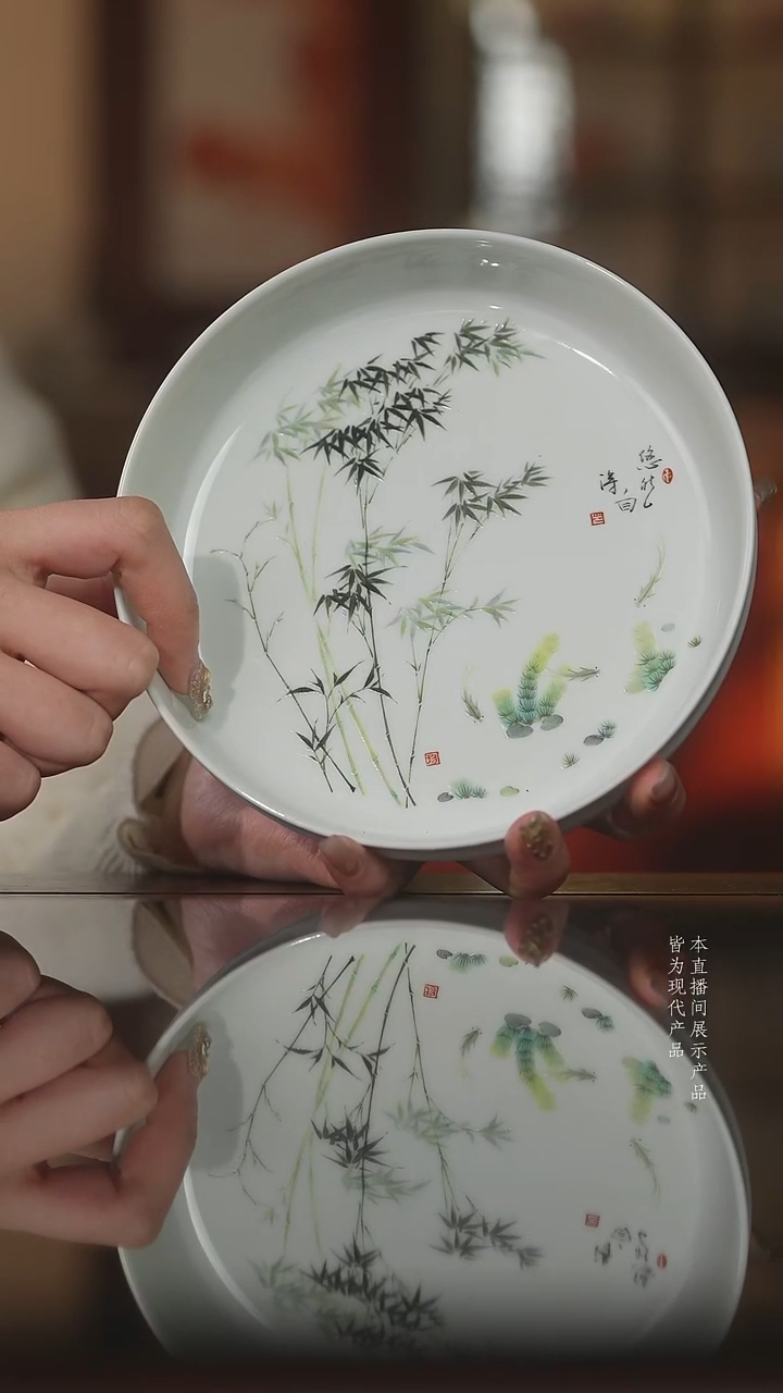 杯子陶瓷写意竹竹节壶承盘