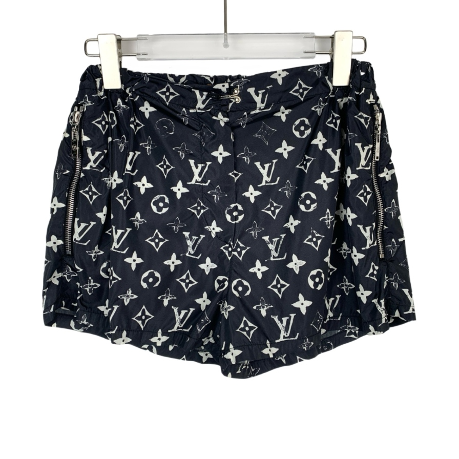 99新 LouisVuitton/路易威登 014961 logo老花满印黑色休闲裤短裤