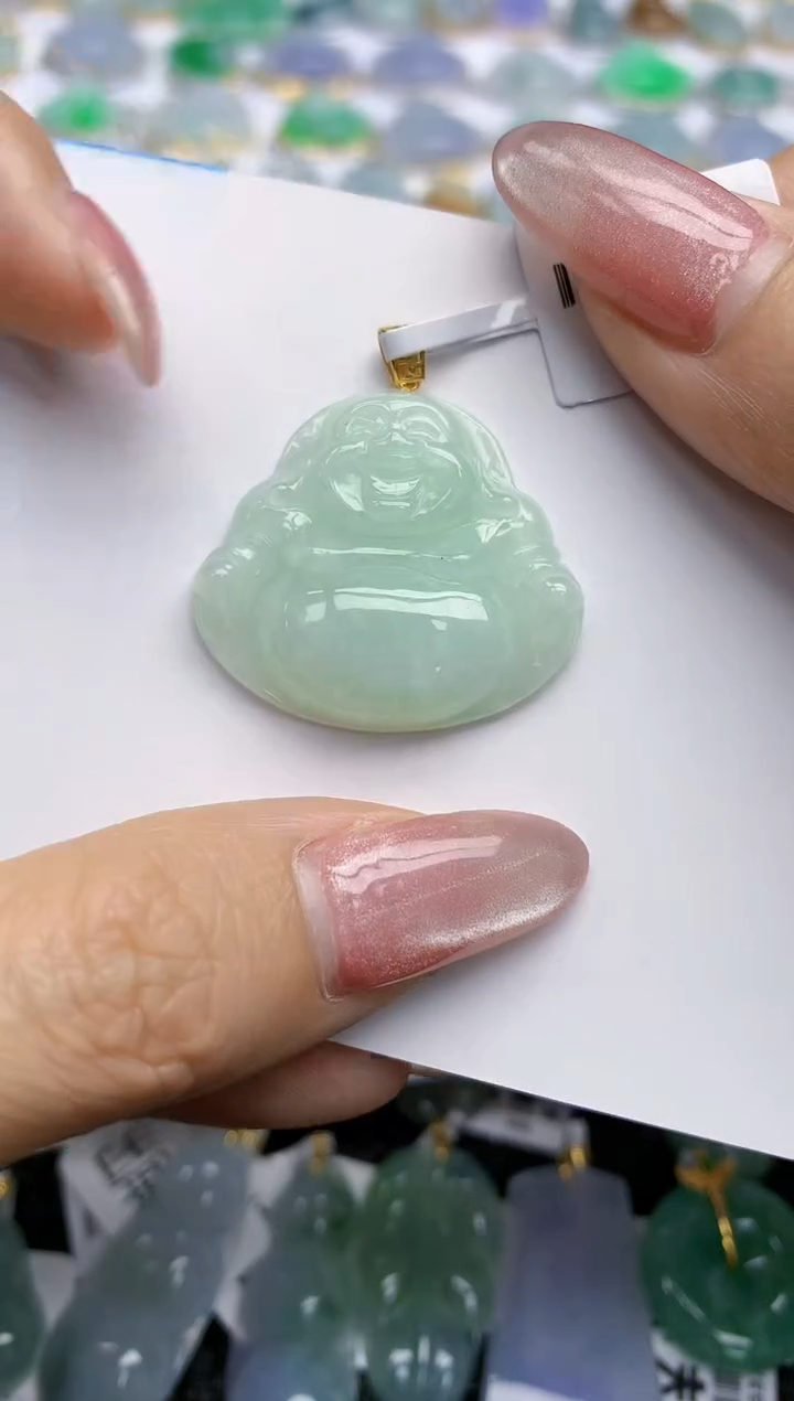 【闪购商品】翡翠挂件18K金镶嵌天然翡翠A货