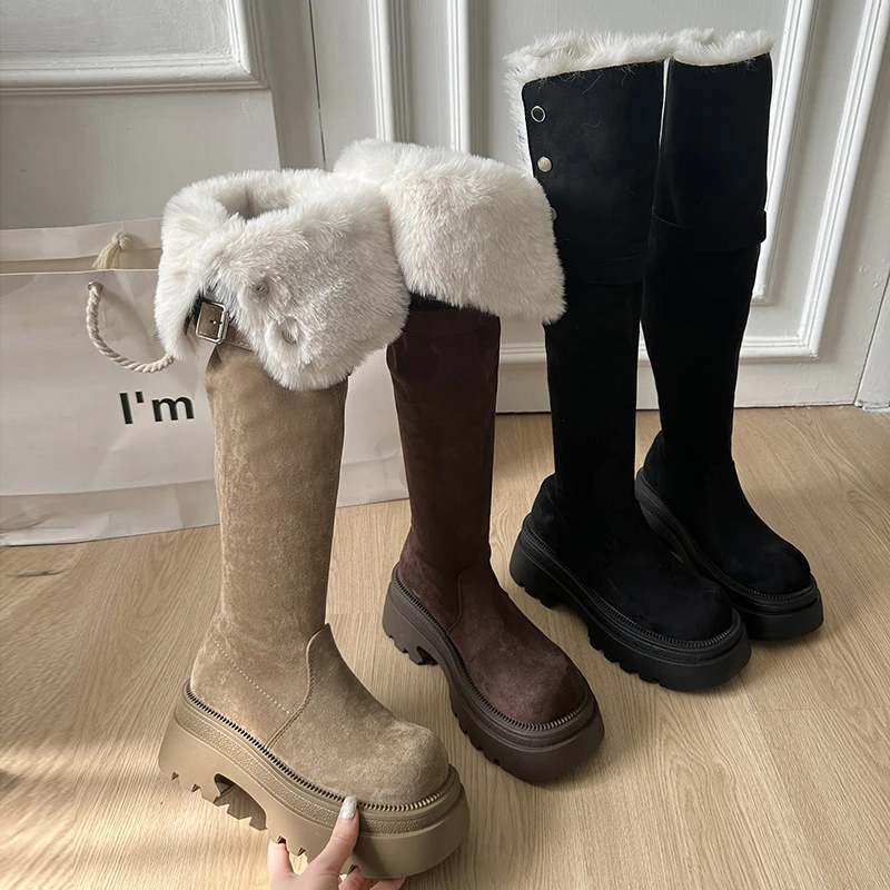 复古厚底增高过膝靴加绒雪地靴子女2025年新款冬季百搭保暖长筒靴