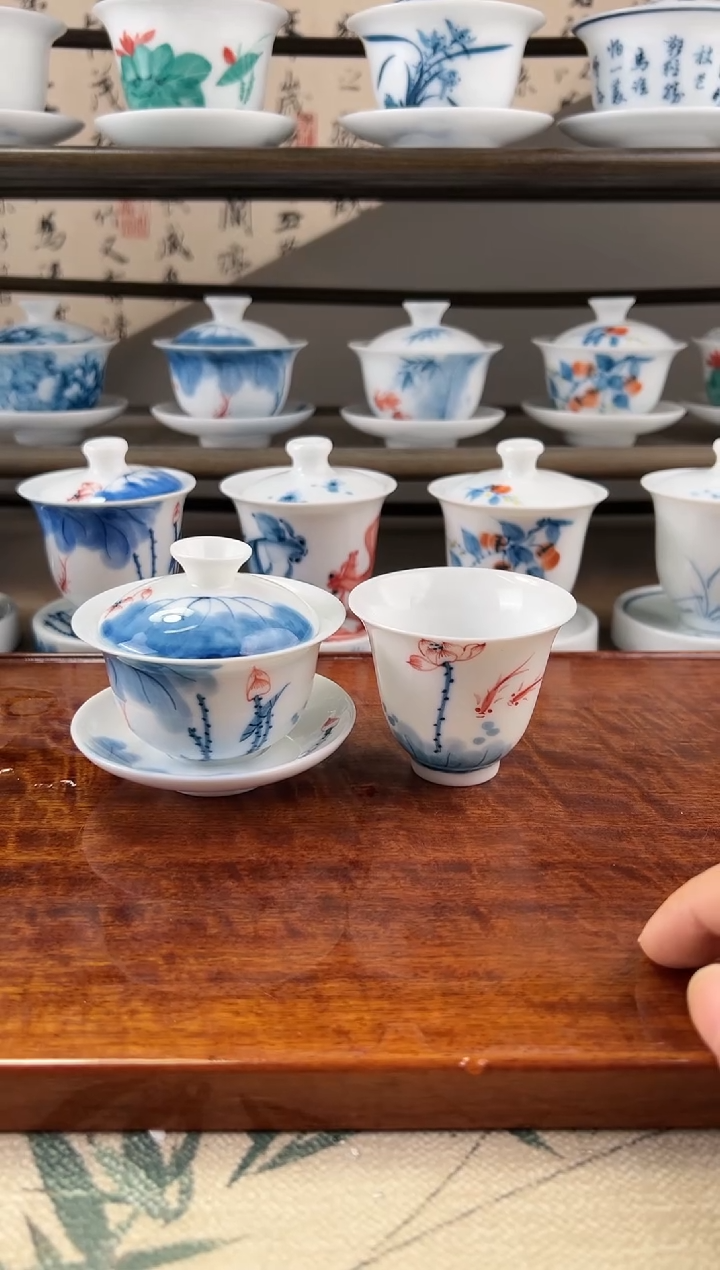 微瑕线条莲80ml三才盖碗+闻香杯1个