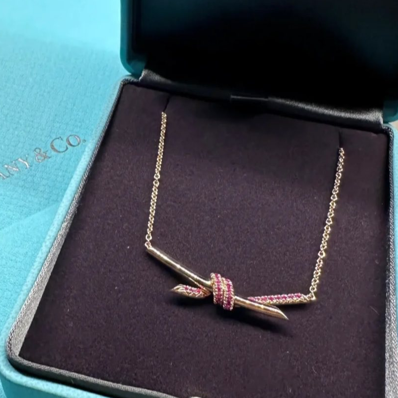 99新 Tiffany & Co./蒂芙尼 小花6欢 18K玫瑰金 蝴蝶结 项链