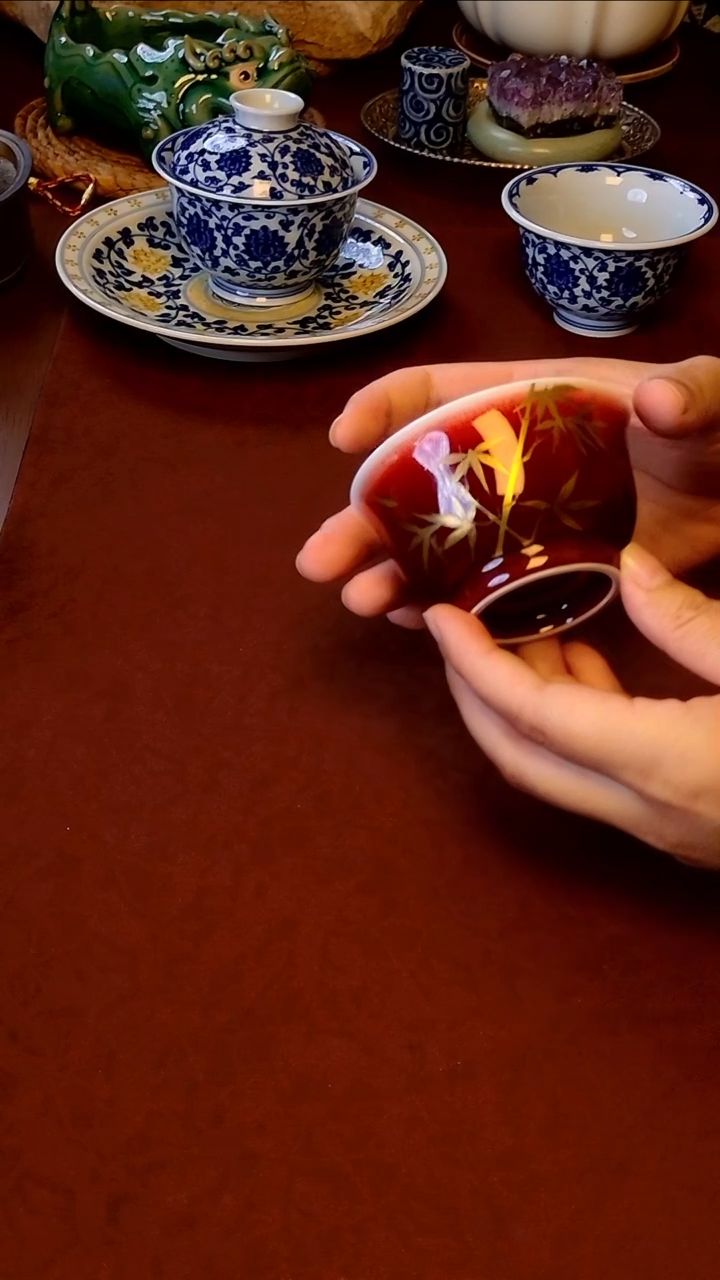 【 手工手绘金竹郎红压手杯 】
