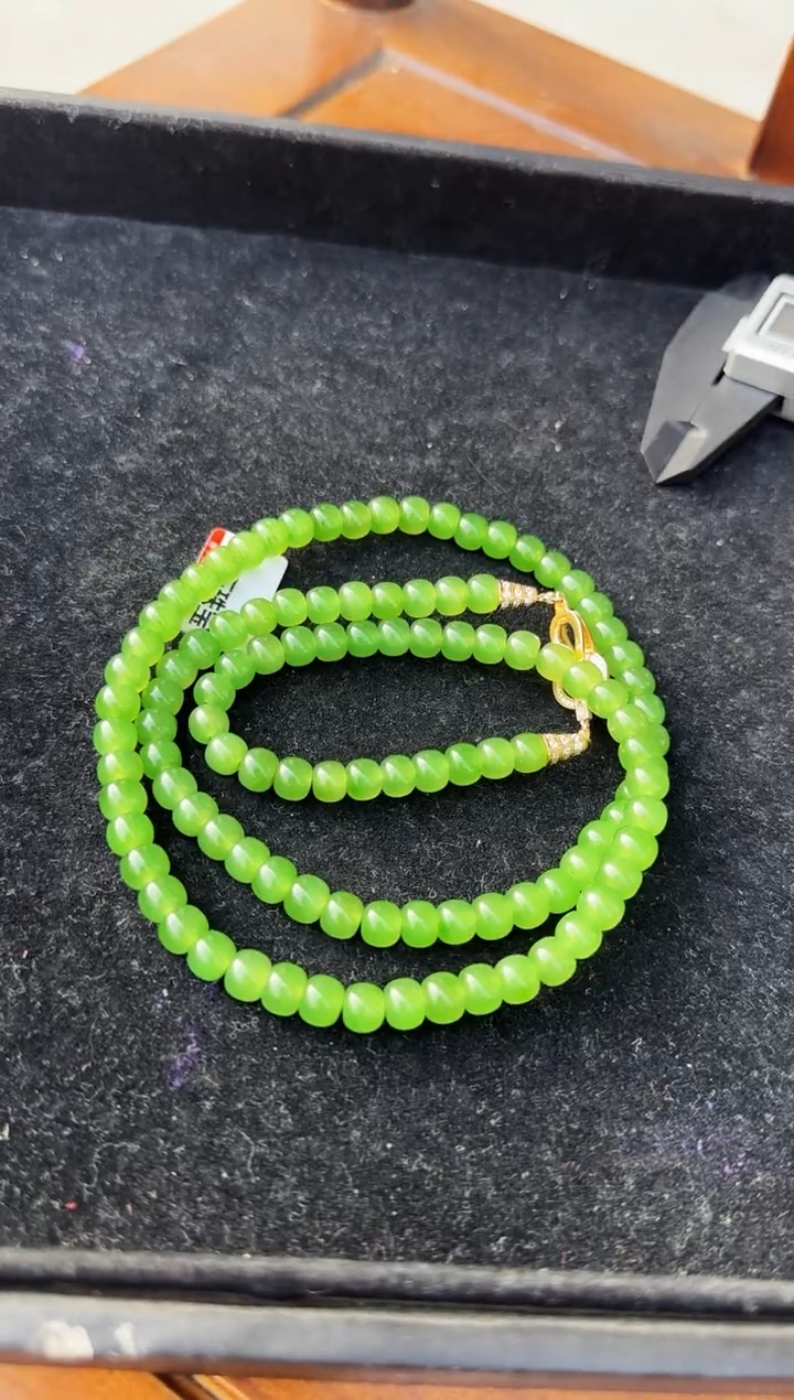 【闪购商品】和田玉（碧玉）项链未镶嵌乌兰海苹果绿老型珠约6*7mm