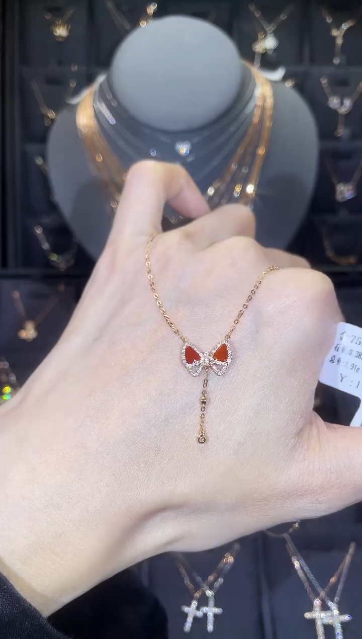 【闪购商品】钻石套链18K金镶嵌18K金玫 多人 蝴蝶结