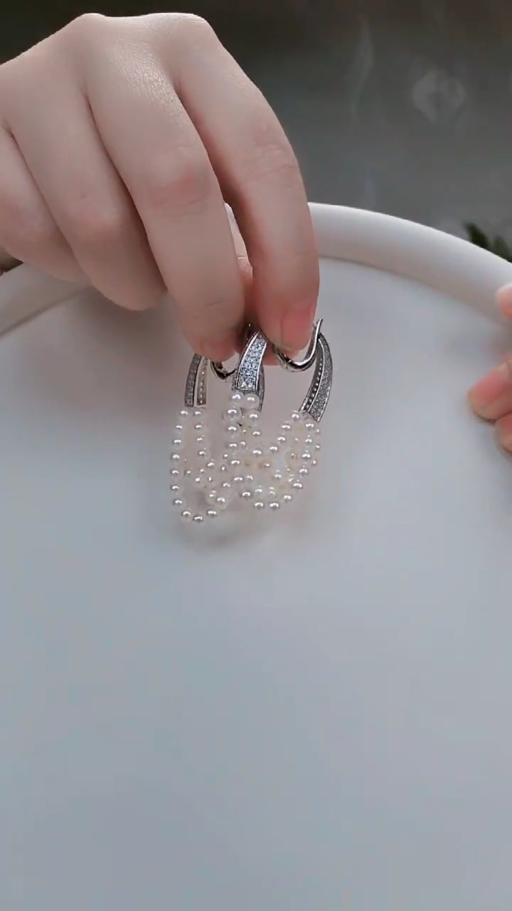 银S925镶嵌淡水珍珠耳饰星星的你耳环