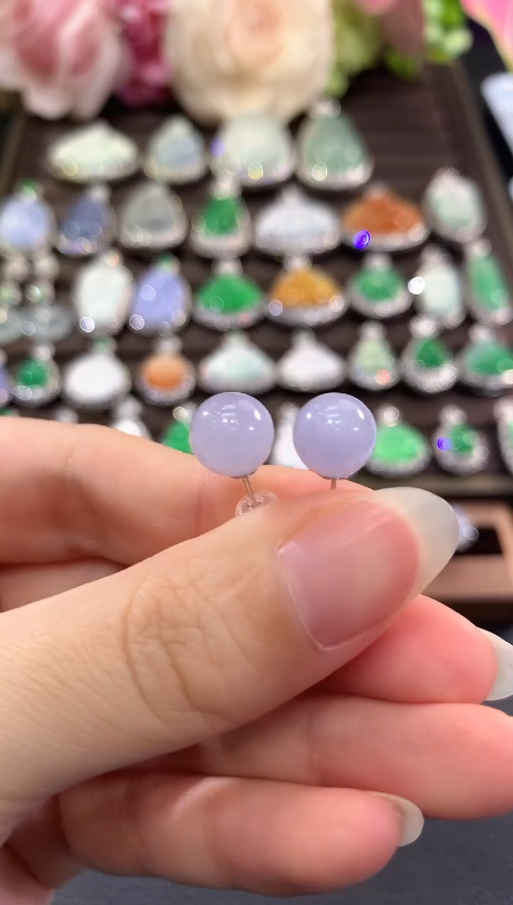 18K金镶嵌翡翠耳饰b60 紫货有色差多样性一件发货