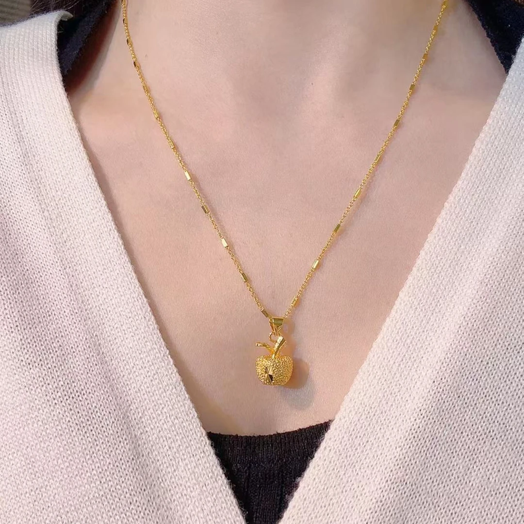 铜合金项链 平安果方块链项链女高级小众设计锁骨链