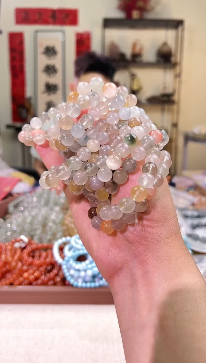 水晶手链未镶嵌10mm+莫兰迪彩兔毛T（多样性发一）