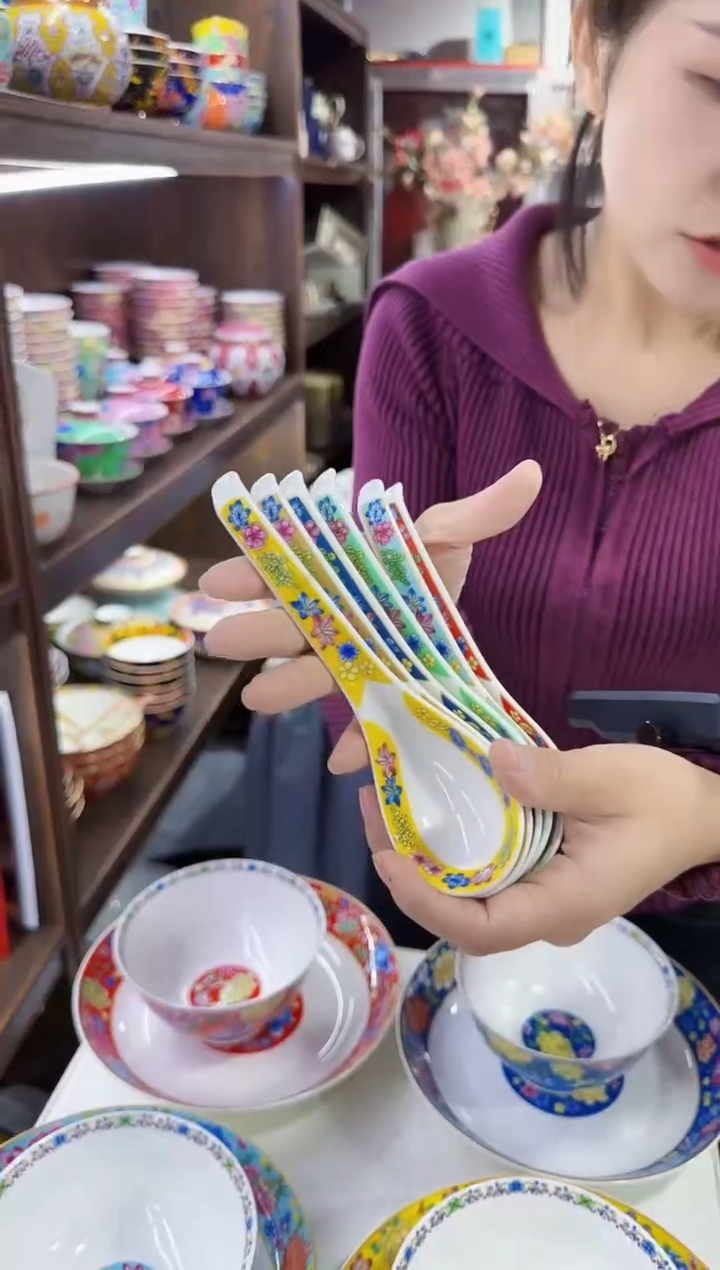 珐琅小勺子六个景德镇陶瓷  