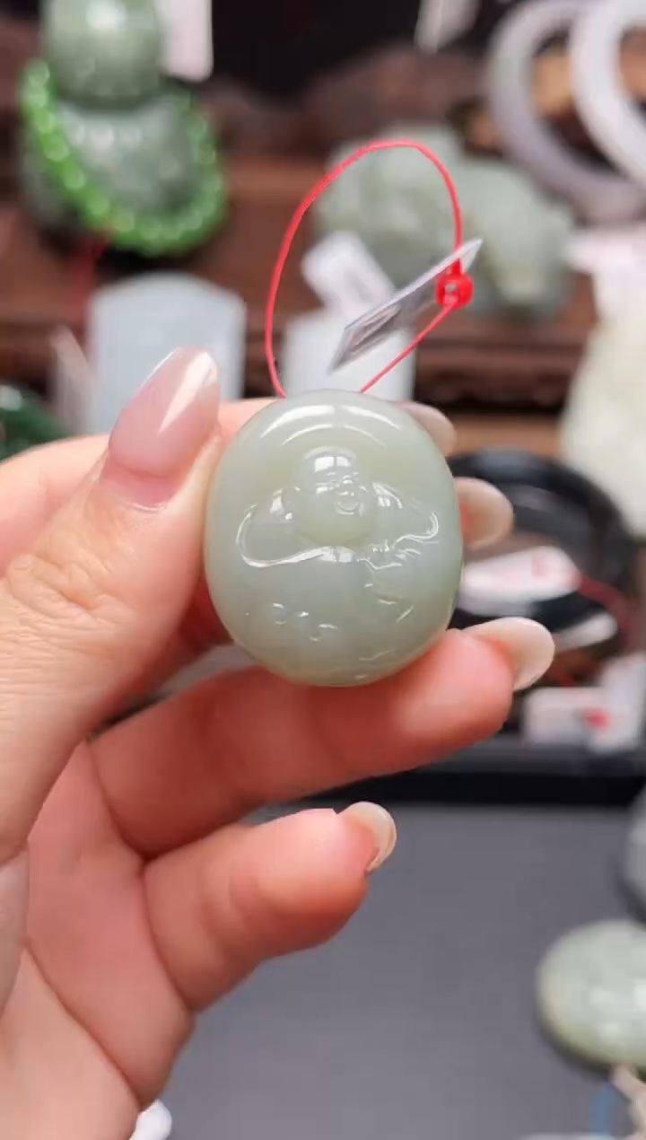 和田玉未镶嵌吊坠(不含链)且末青白 逍遥佛9008665