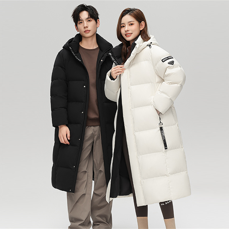 拉夏贝尔羽绒服新国标90绒情侣长款冬季连帽宽松加厚保暖外套1629