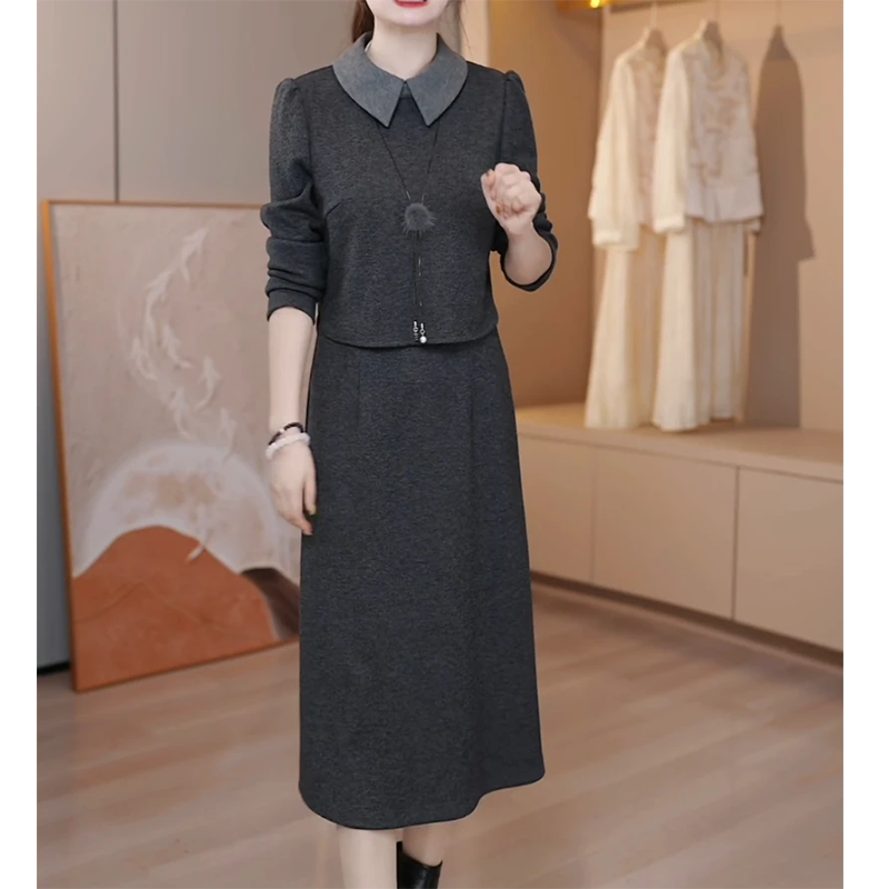 假两件连衣裙2025秋冬新款洋气显瘦减龄百搭中长裙5754#