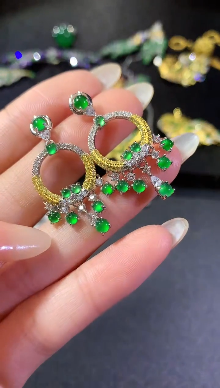 【闪购商品】翡翠耳饰银S925镶嵌205耳饰（多样性发货一件