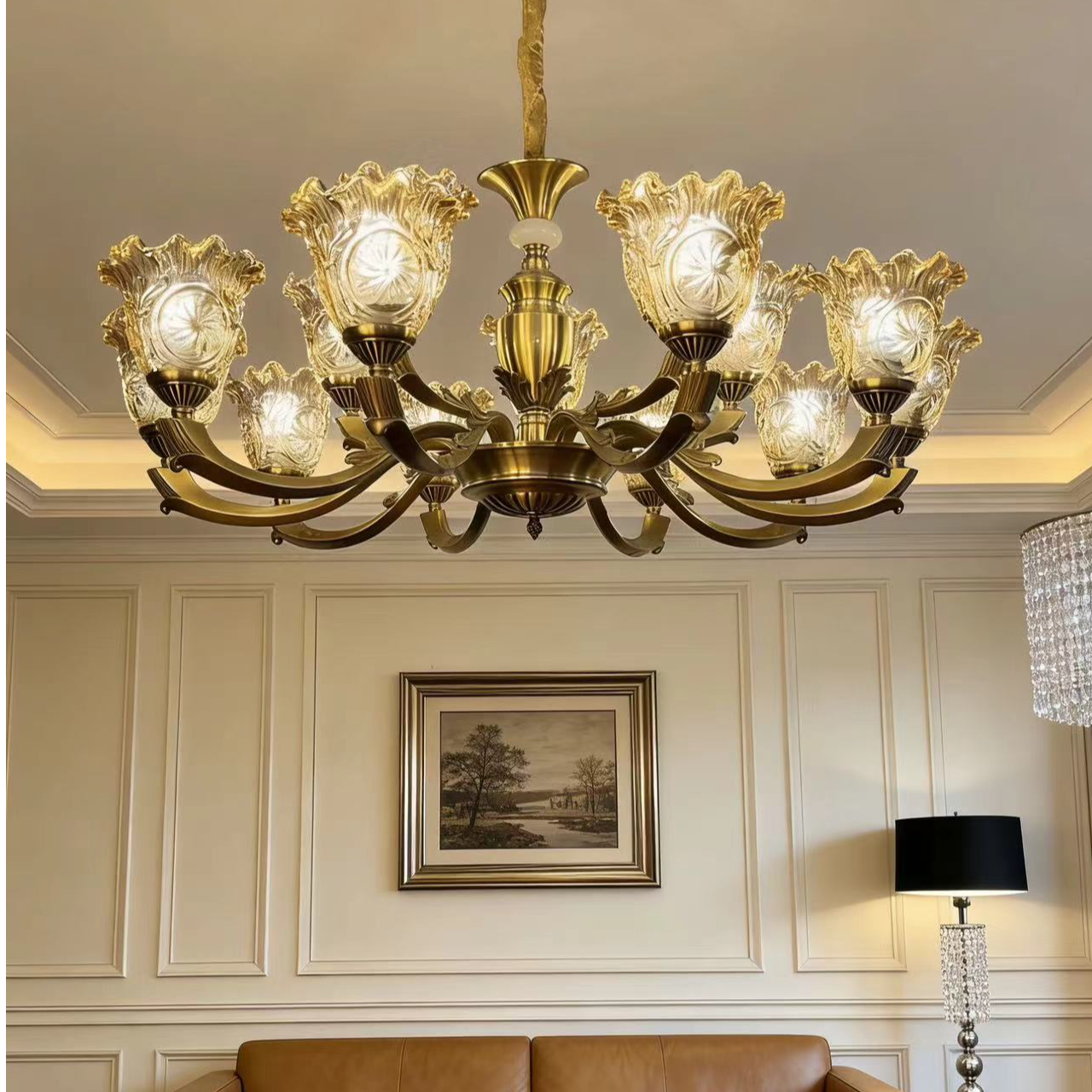 【法莱茵蔓】全铜美式吊灯中古法式复古客厅灯轻奢高端水晶餐厅灯具