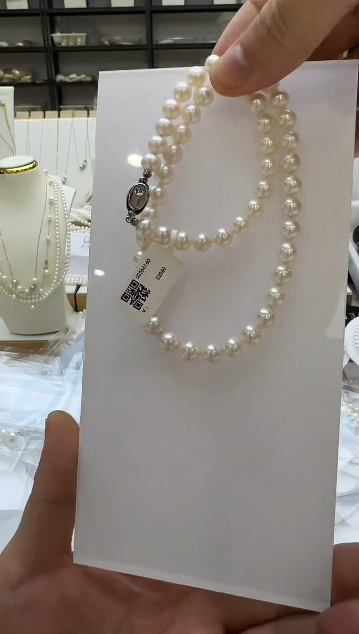 淡水珍珠银S925镶嵌项链7mm 无核