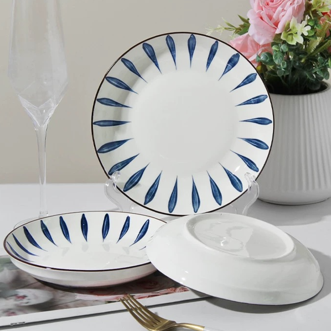 千叶菜盘碟子圆盘陶瓷4件装