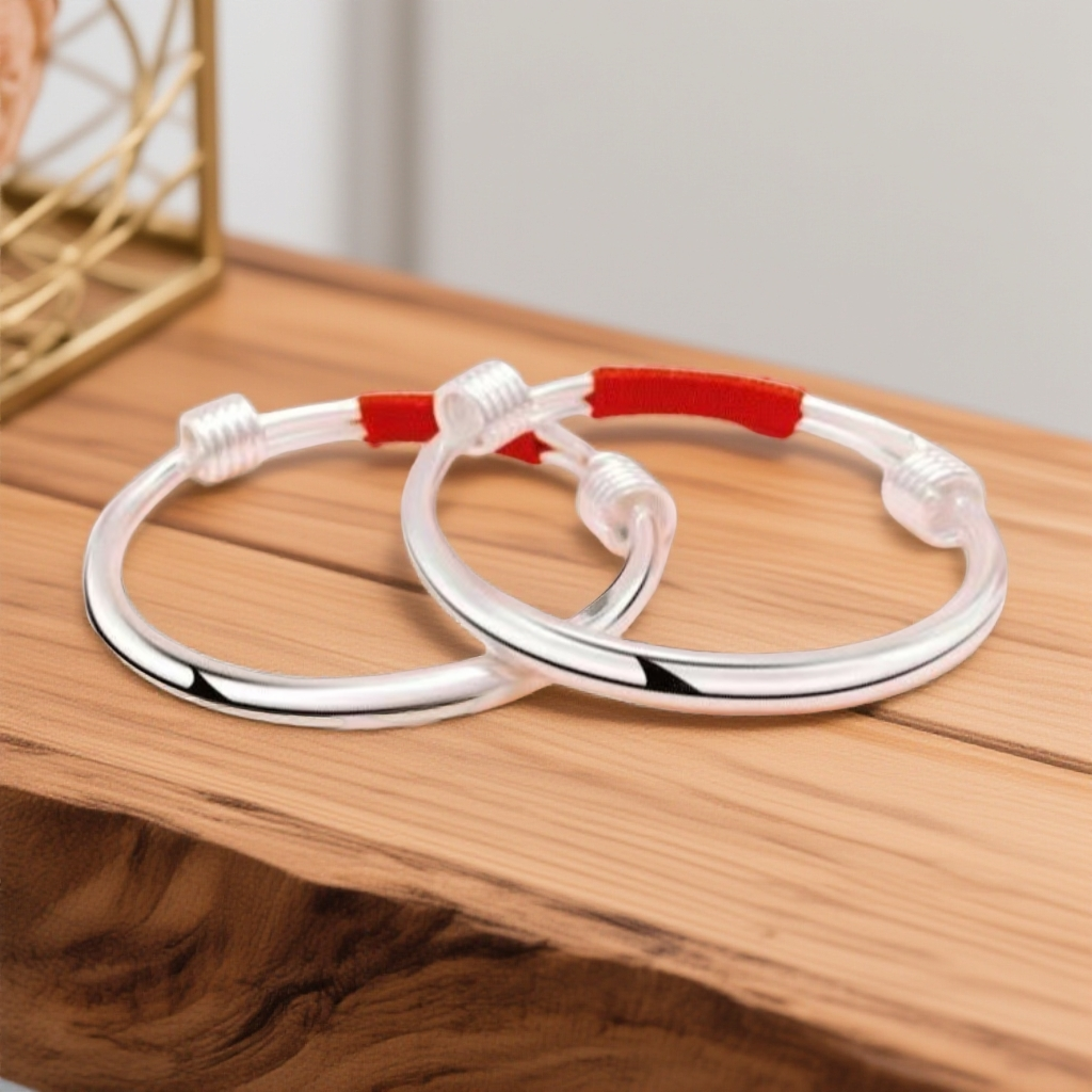 足银手镯 宝宝银手镯婴儿S9999纯银足银银镯子新生儿满月周岁对镯