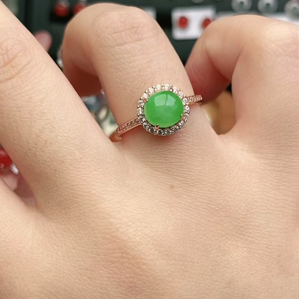 鑫辰珠宝天然A货翡翠银镶嵌设计款开口女戒指时尚百搭
