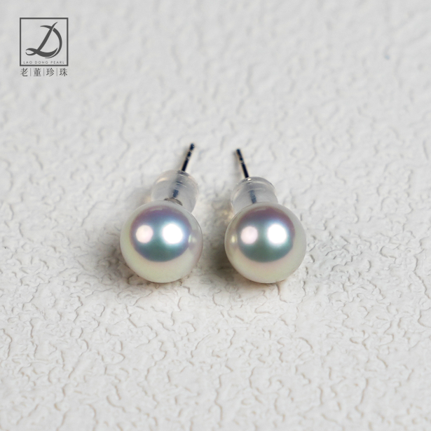 5A丨18k白金9-10mm淡水天然AK 珍珠耳钉简约经典