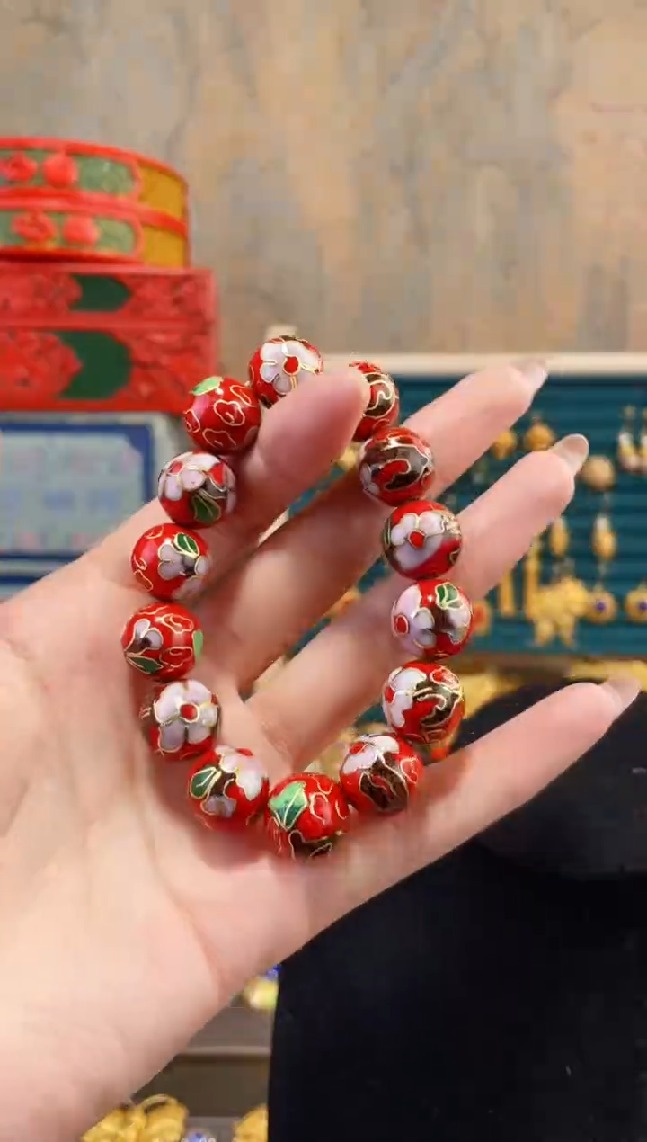 【闪购商品】非遗景泰蓝手串1.4 红色