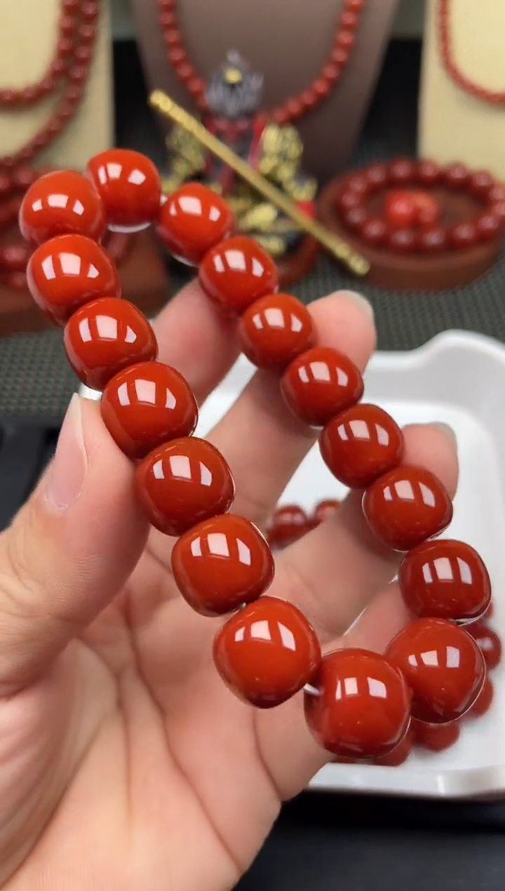 未镶嵌南红玛瑙珠宝半成品13mm老型手串柿子红
