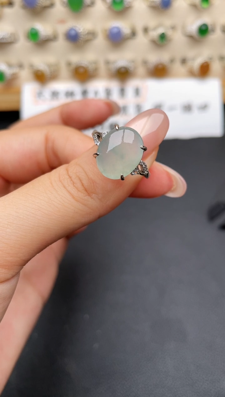 翡翠戒指银S925镶嵌一物一证一礼盒