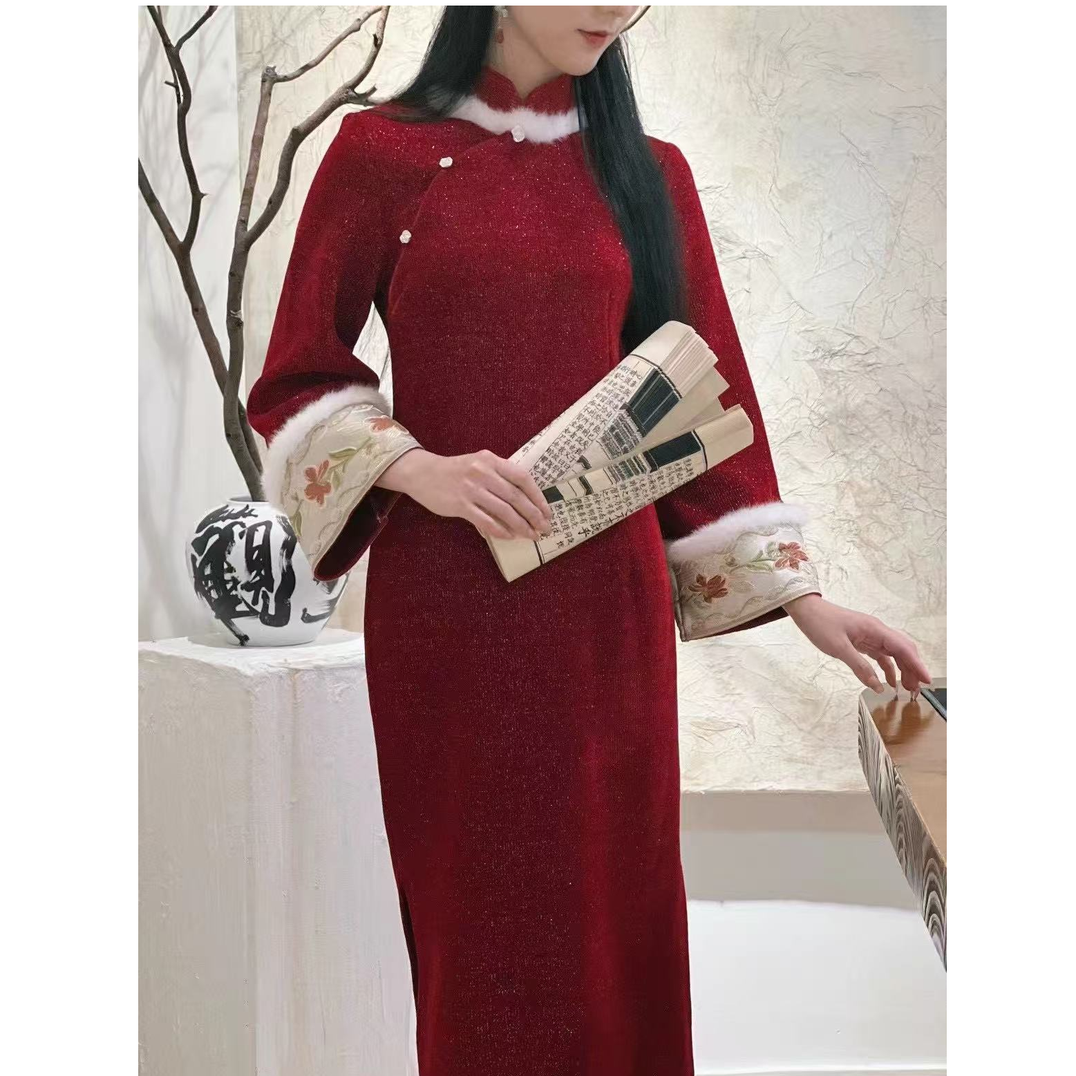 【胭脂扣】绫曦秋冬季新款旗袍红色气质优雅显瘦旗袍裙