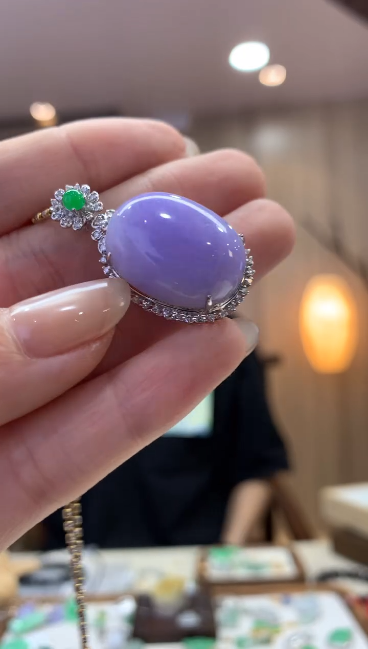 翡翠18K金镶嵌吊坠(不含链)蛋面