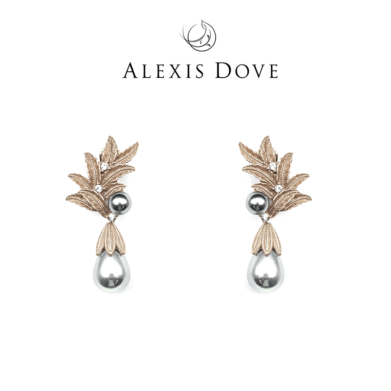 铜合金合成锆石耳饰  法式复古冷淡风麦穗耳拍V