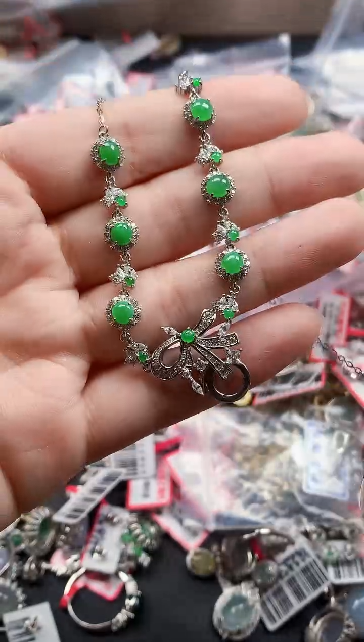 银S925镶嵌戒指翡翠天然A货缅甸翡翠