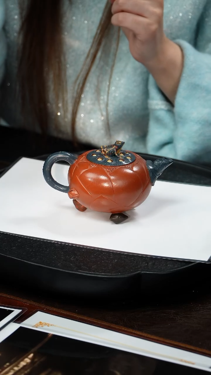 茶壶紫砂高建芳 青蛙莲子15 龙山朱泥 220毫升  
