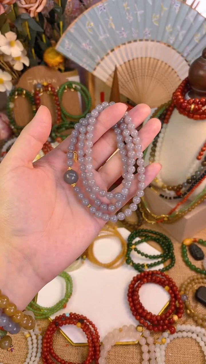 【闪购商品】和田玉三圈18K金镶嵌烟紫