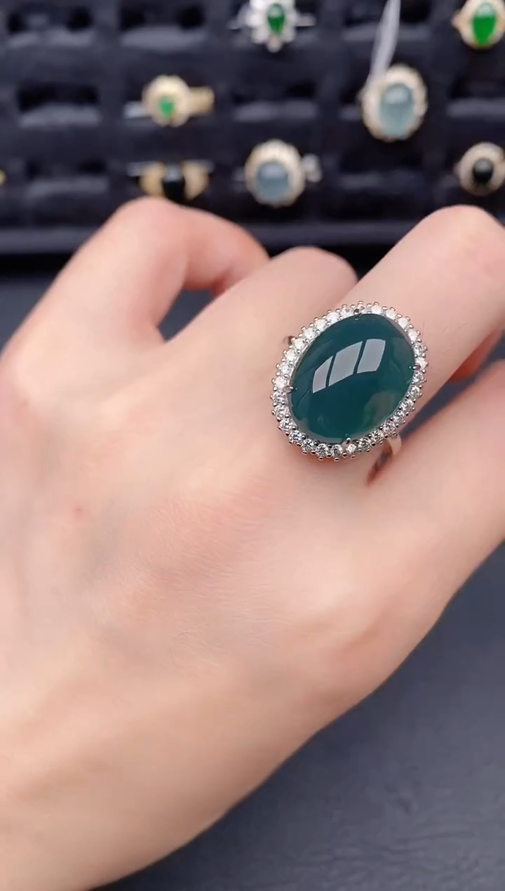 银S925镶嵌戒指翡翠天然a货翡翠143