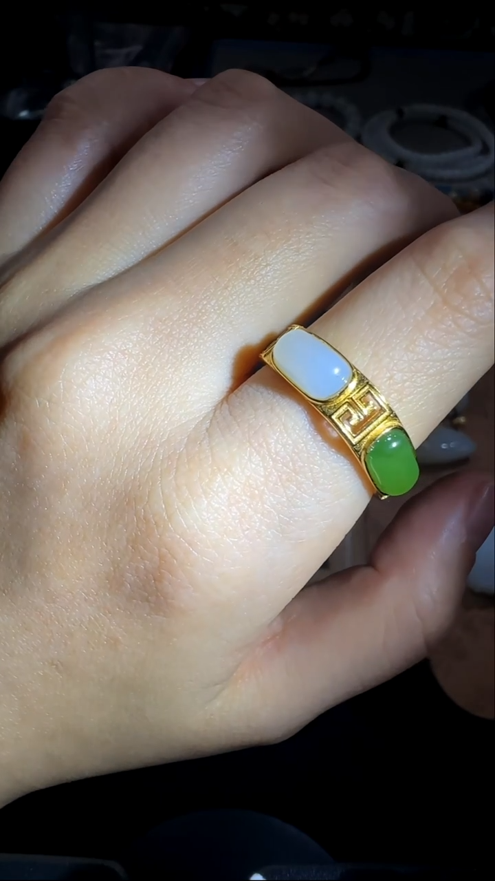 银S925镶嵌戒指和田玉和田玉四色方戒