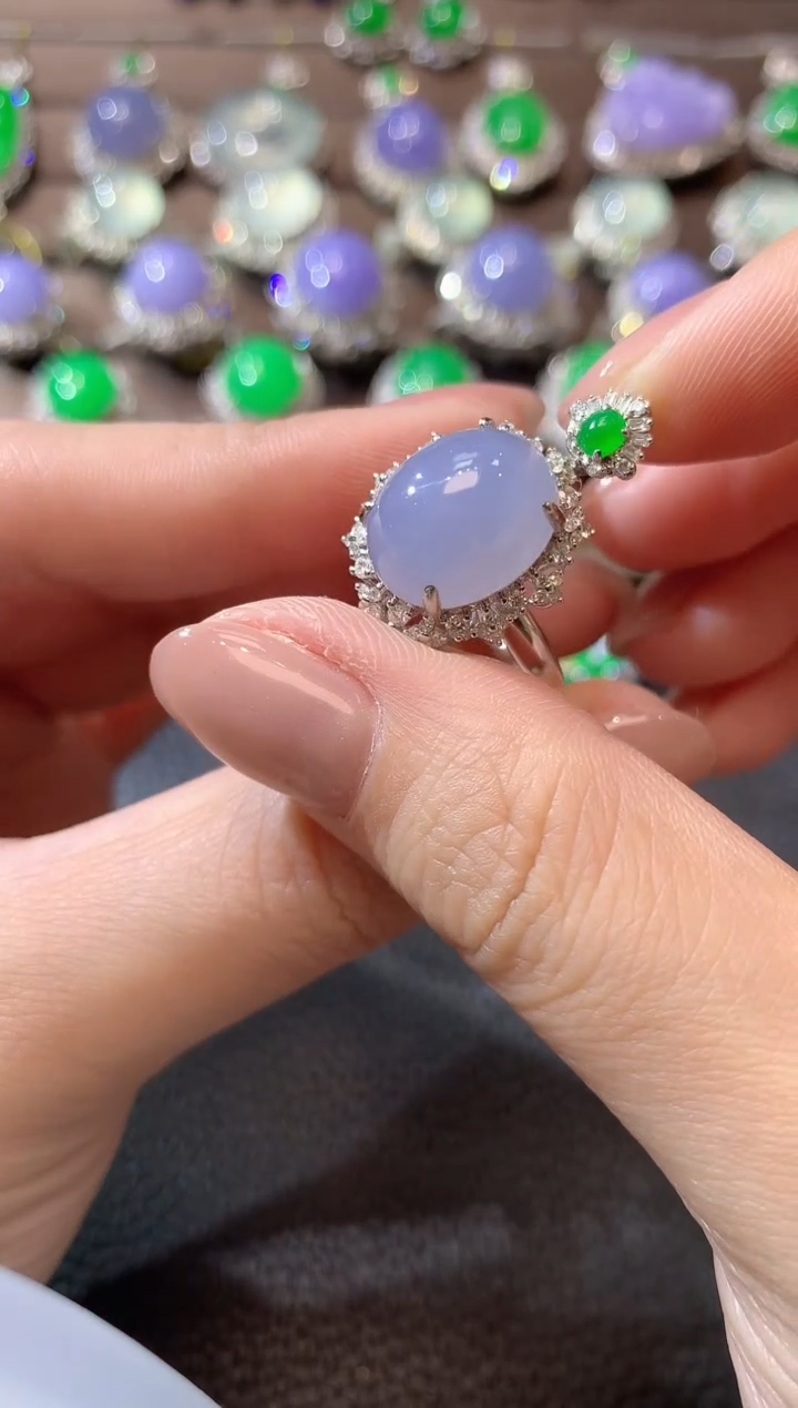 【闪购商品】翡翠戒指18K金镶嵌A75翡翠紫货有一定色差