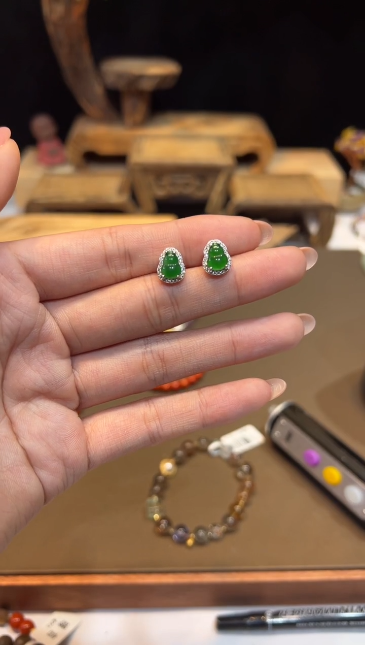 银S925镶嵌翡翠耳饰手饰@@Z2895