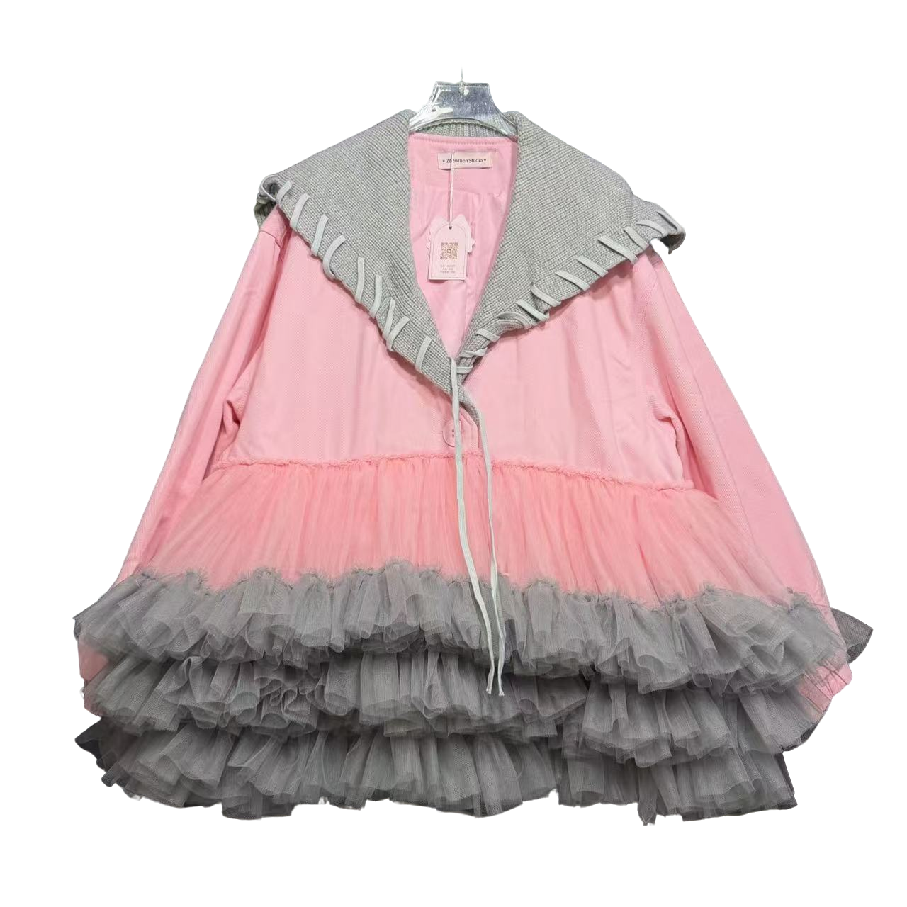 5701设计师款粉色牛仔外套洋气小众高级感女款冬季连衣裙