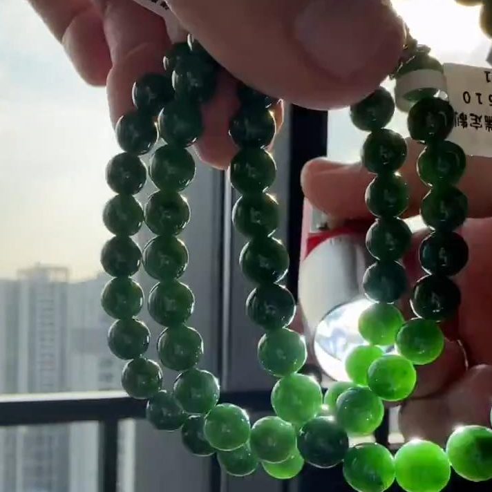 【杰缘珠宝】天然翡翠A货冰绿手串 多样性一件