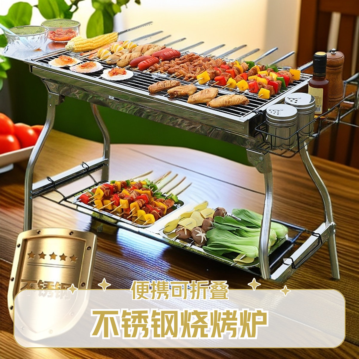 不锈钢烧烤炉家用折叠便携式小型烤炉烤肉架网户外炉子木炭烧烤架