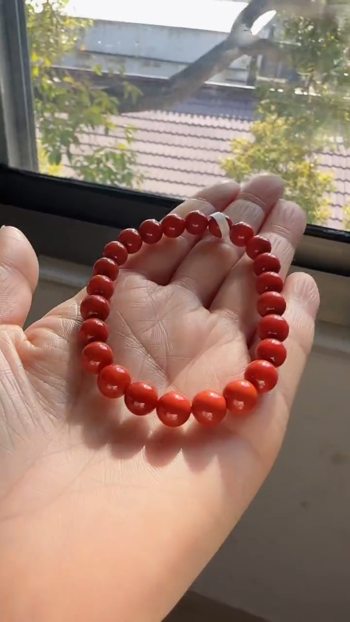 未镶嵌多样性发一件南红玛瑙【高货】柿锦红8mm保山圆珠单圈 