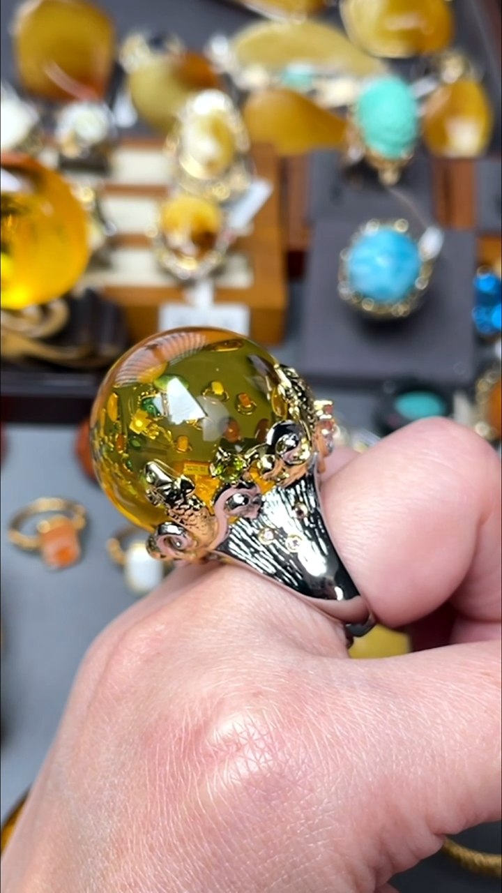 琥珀颈饰未镶嵌精品戒指