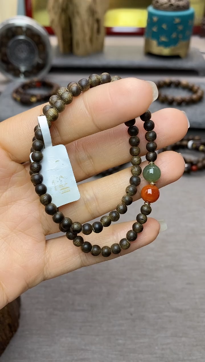 【闪购商品】沉香手串越南芽庄白棋0.4+配饰 沉水双圈款