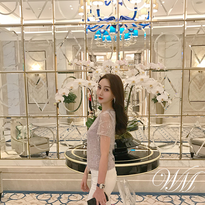 Rose Owner 粉丝199秒杀福利～夏季紫罗兰亮片蕾丝短袖上衣