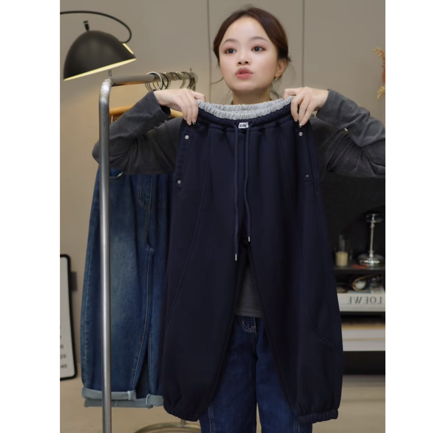 秋款高级深色针织卫裤男女童简约大气款中大童卫裤