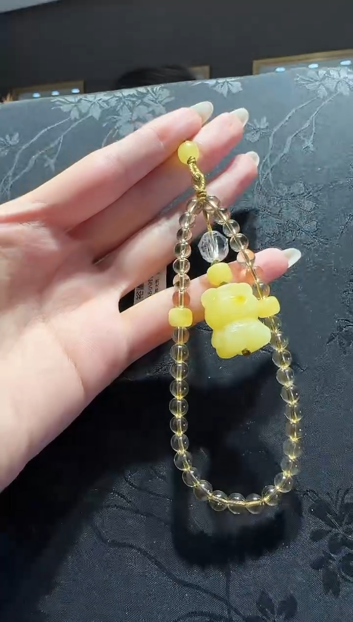 【闪购商品】黄晶手机链未镶嵌黄水晶蜜蜡小熊手机链