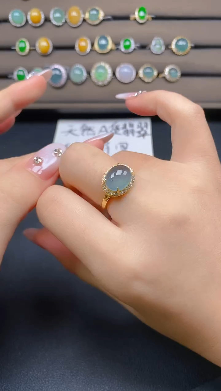 翡翠戒指银S925镶嵌35