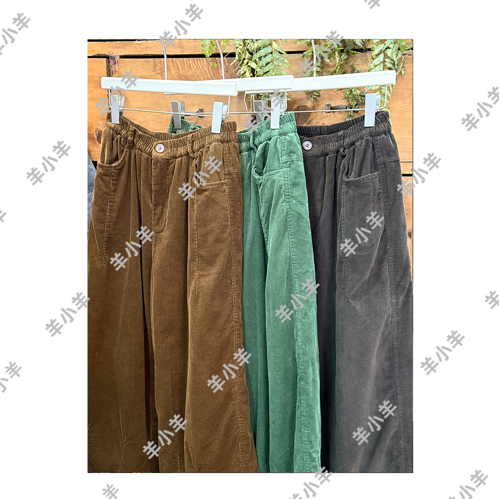 【羊小羊】362 冬季松紧腰纯色夹棉厚款日系文艺灯芯绒宽松长裤