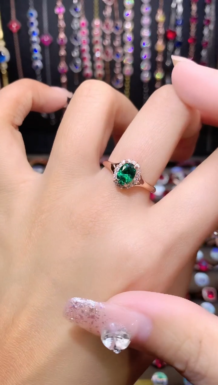 戒指透辉石银S925镶嵌玫瑰金