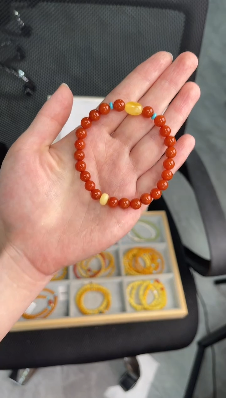 未镶嵌手串南红玛瑙南红单圈蜜蜡手串QF-A410（多样性发一）